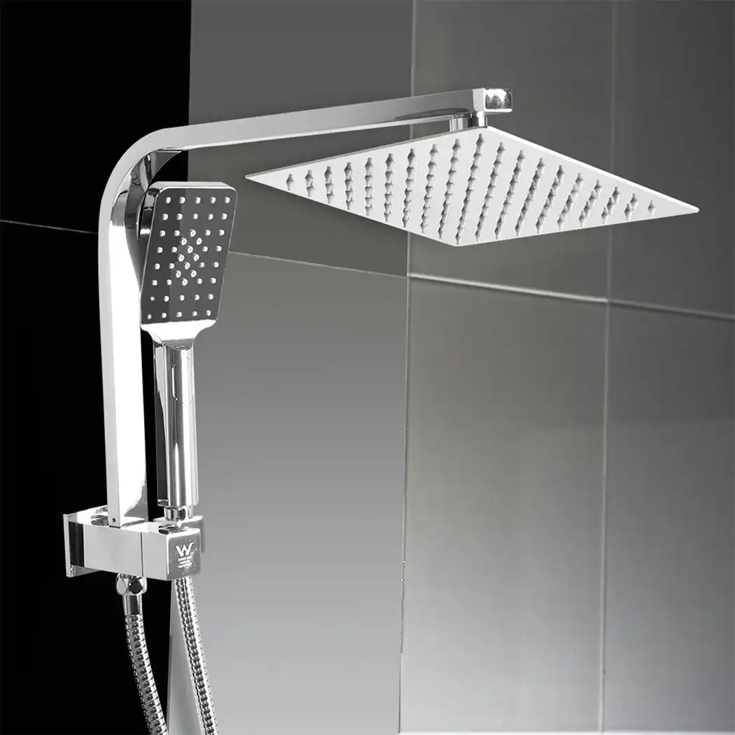 Traderight Group  Shower Head High Pressure Set Rain Square Brass Taps Mixer Handheld WELS Silver