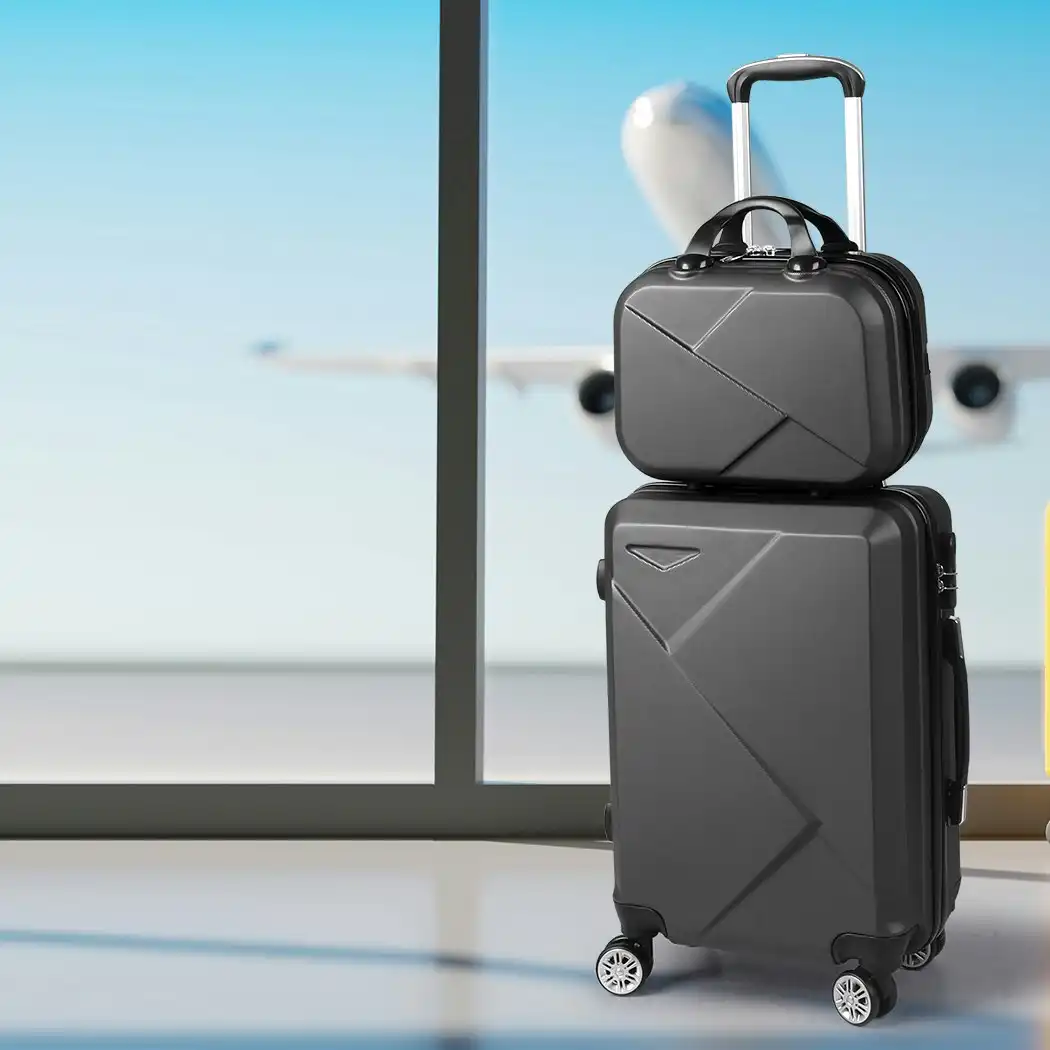 Slimbridge 2pcs 20"Travel Luggage Set 12"Hand Carry On Bag Suitcase Dark Grey