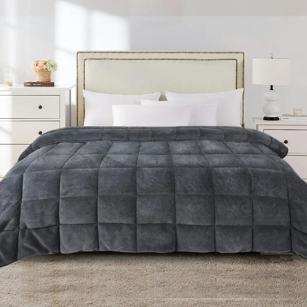 Dreamz Quilt Doona Comforter Blanket Velvet Winter Warm Super King Bedding Grey