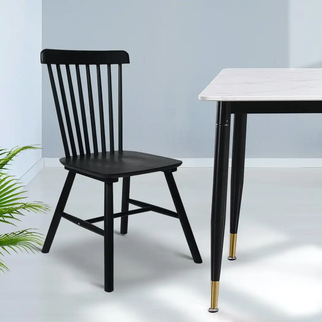 Levede 2x Dining Chairs Kitchen Winsor Chair Natural Wood Cafe Lounge Seat Black