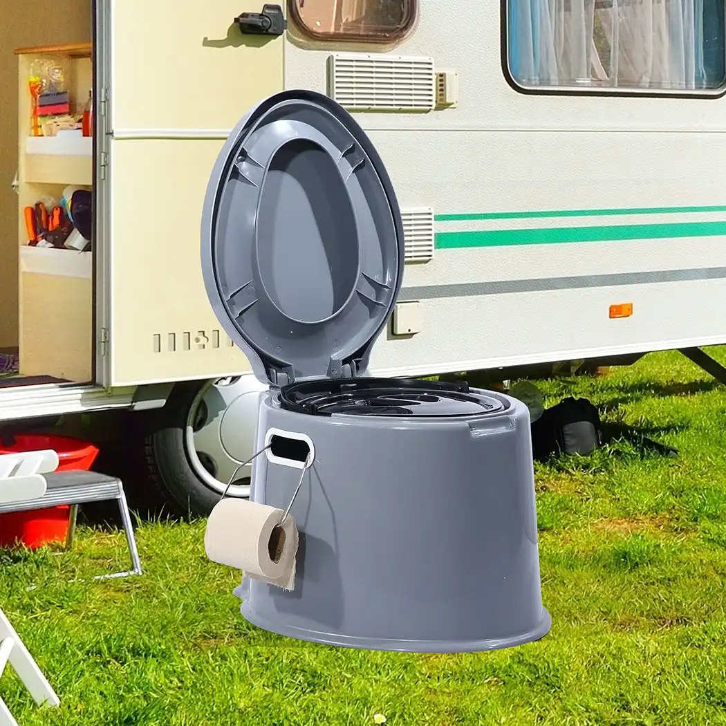 Traderight Group  6L Camping Toilet Outdoor Portable Potty Caravan Travel Boating Bucket Brush