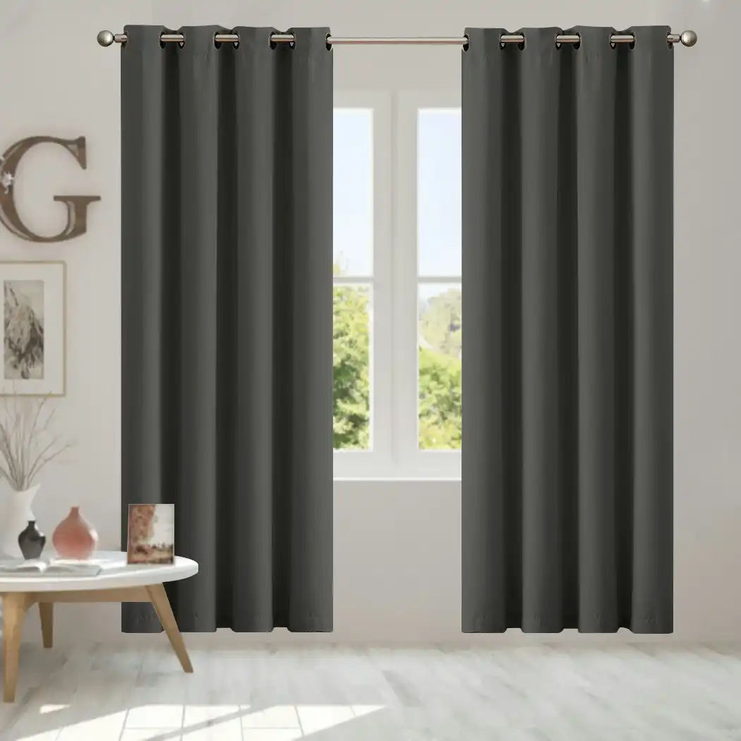 Traderight Group  2x Blockout Curtains Panels 3 Layers Eyelet Room Darkening 132x160cm Charcoal