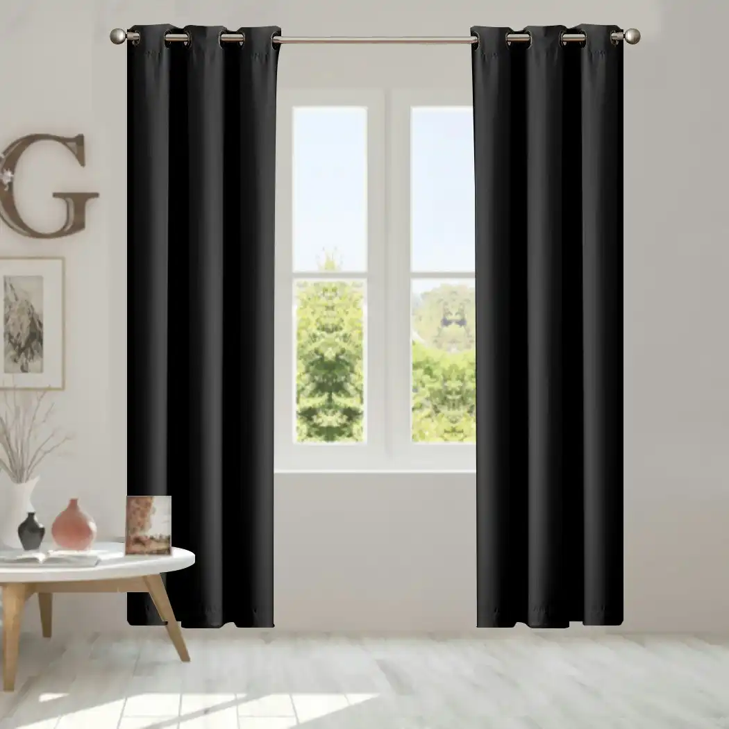 Traderight Group  2x Blockout Curtains Panels 3 Layers Eyelet Room Darkening 132x160cm Black