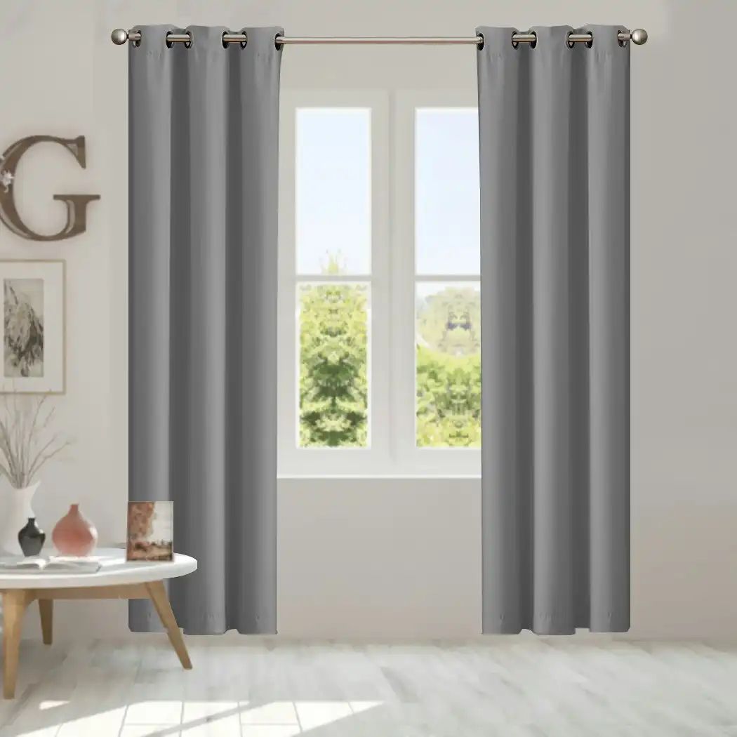 Traderight Group  2x Blockout Curtains Panels 3 Layers Eyelet Room Darkening 132x213cm Grey