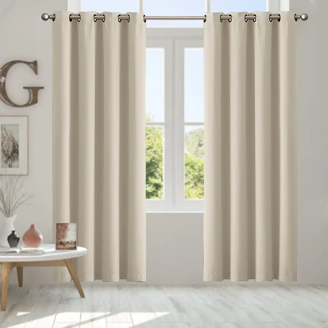 Traderight Group  2x Blockout Curtains Panels 3 Layers Eyelet Room Darkening 132x213cm Beige