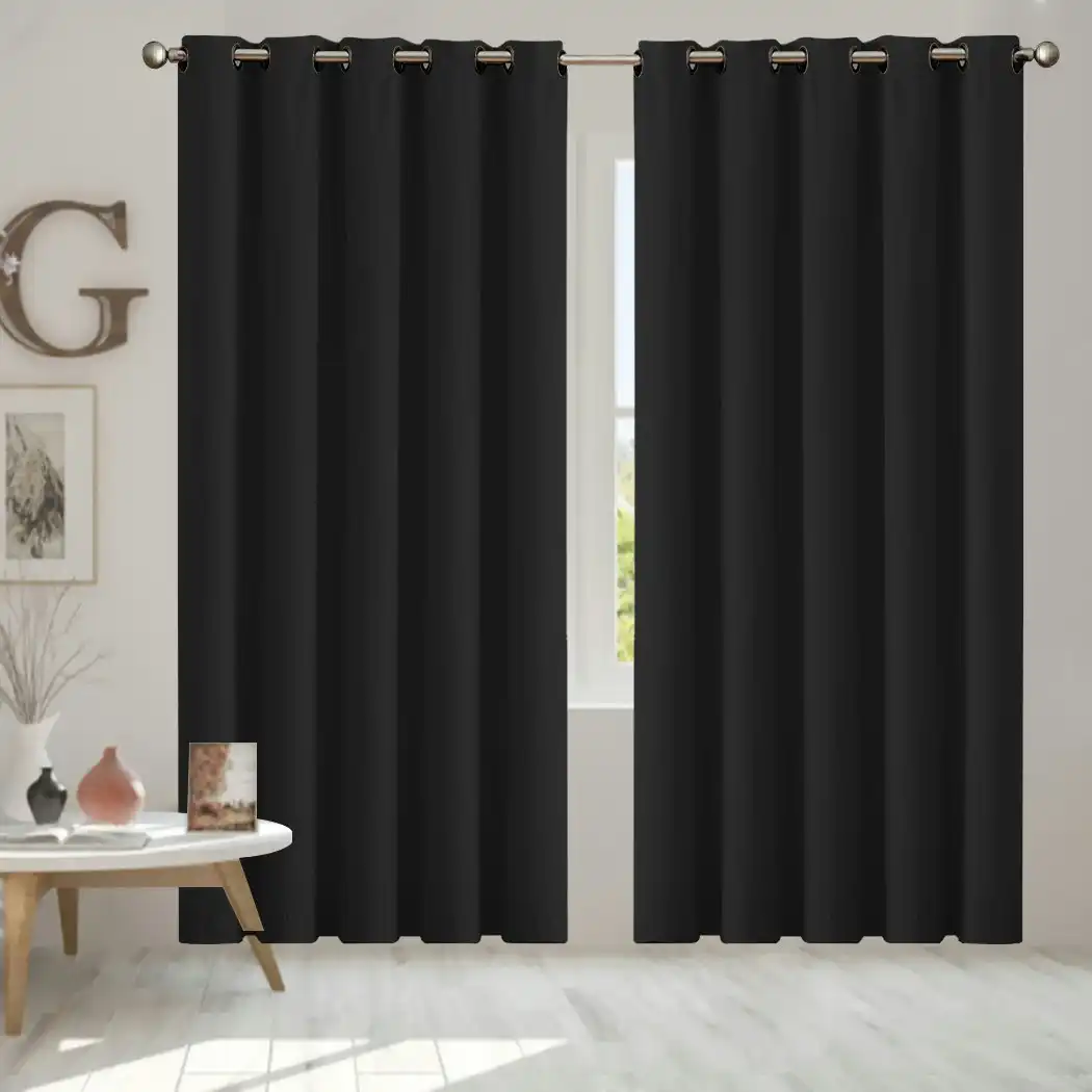 Traderight Group  2x Blockout Curtains Panels 3 Layers Eyelet Room Darkening 180x230cm Black