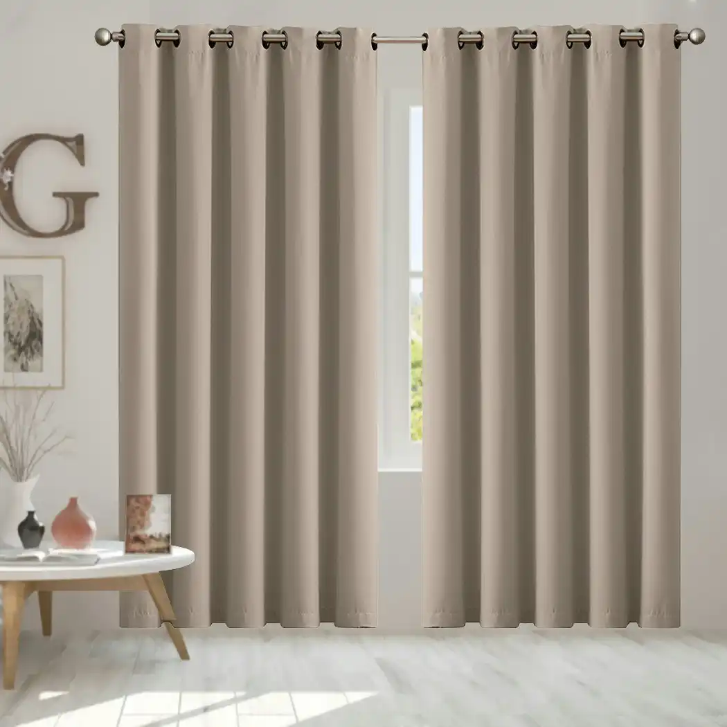 Traderight Group  2x Blockout Curtains Panels 3 Layers Eyelet Room Darkening 180x230cm Beige