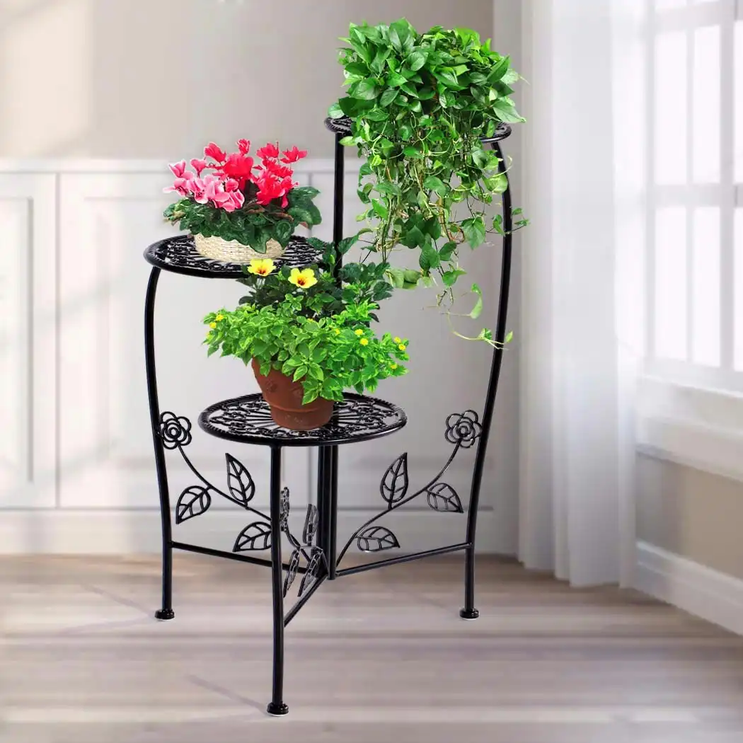Plant Stand Outdoor Indoor Flower Pots Garden Metal Corner Shelf Wrought Iron