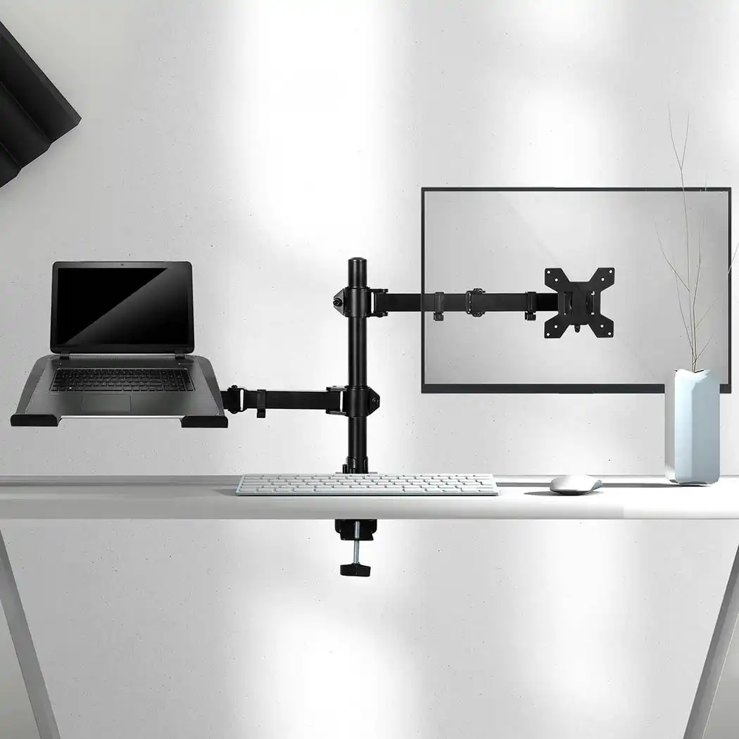 Traderight Group  Monitor Stand Dual Arm Desk Mount Bracket Screen Laptop Tray Holder Adjustable