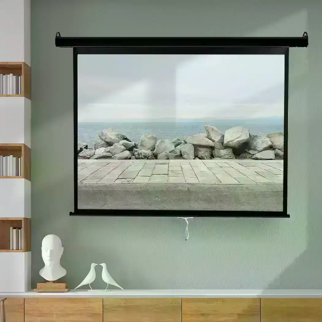 125" Projector Screen Manual Projection Retractable 3D Home Cinema 4:3 Screens