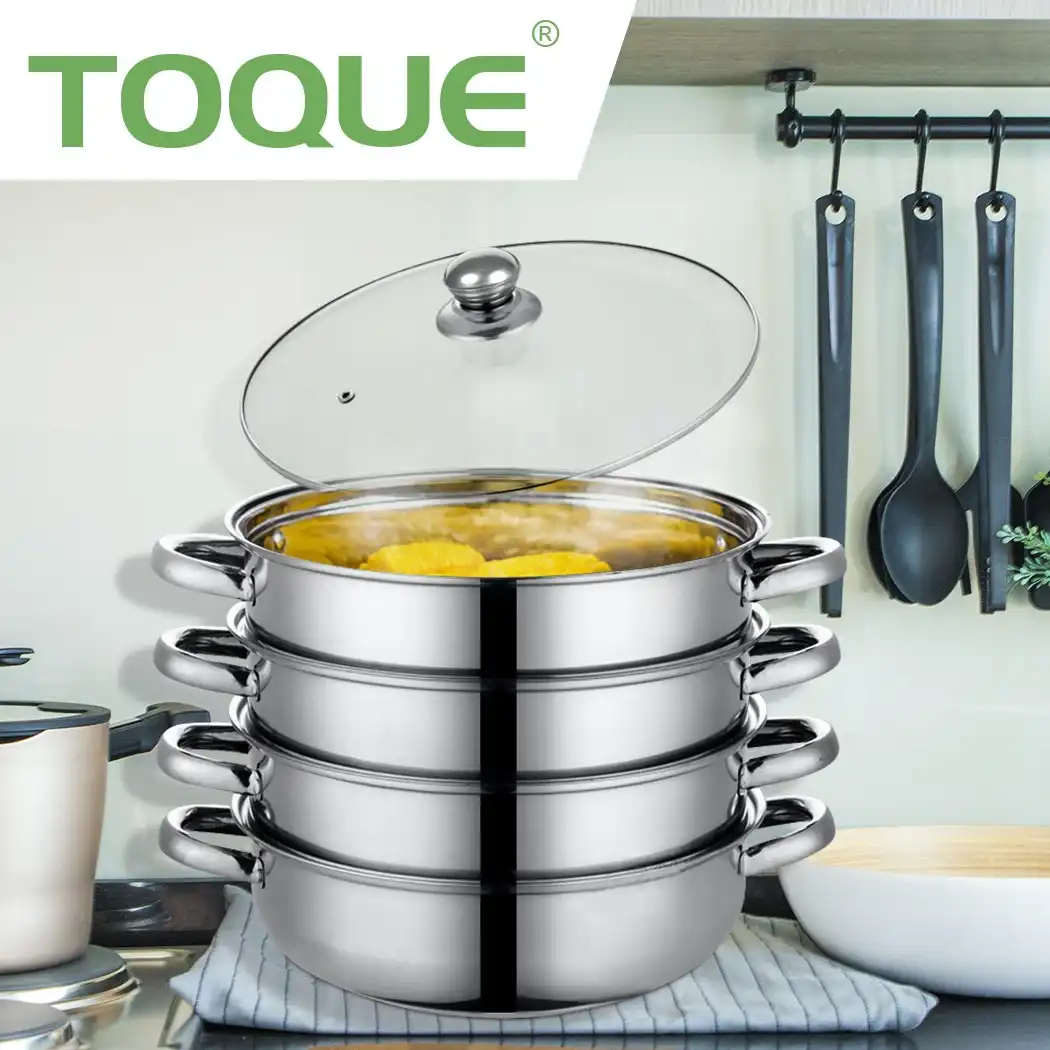 Toque Stainless Steel Steamer Meat Vegetable Cookware Hot Pot Kitchen 4 Tier