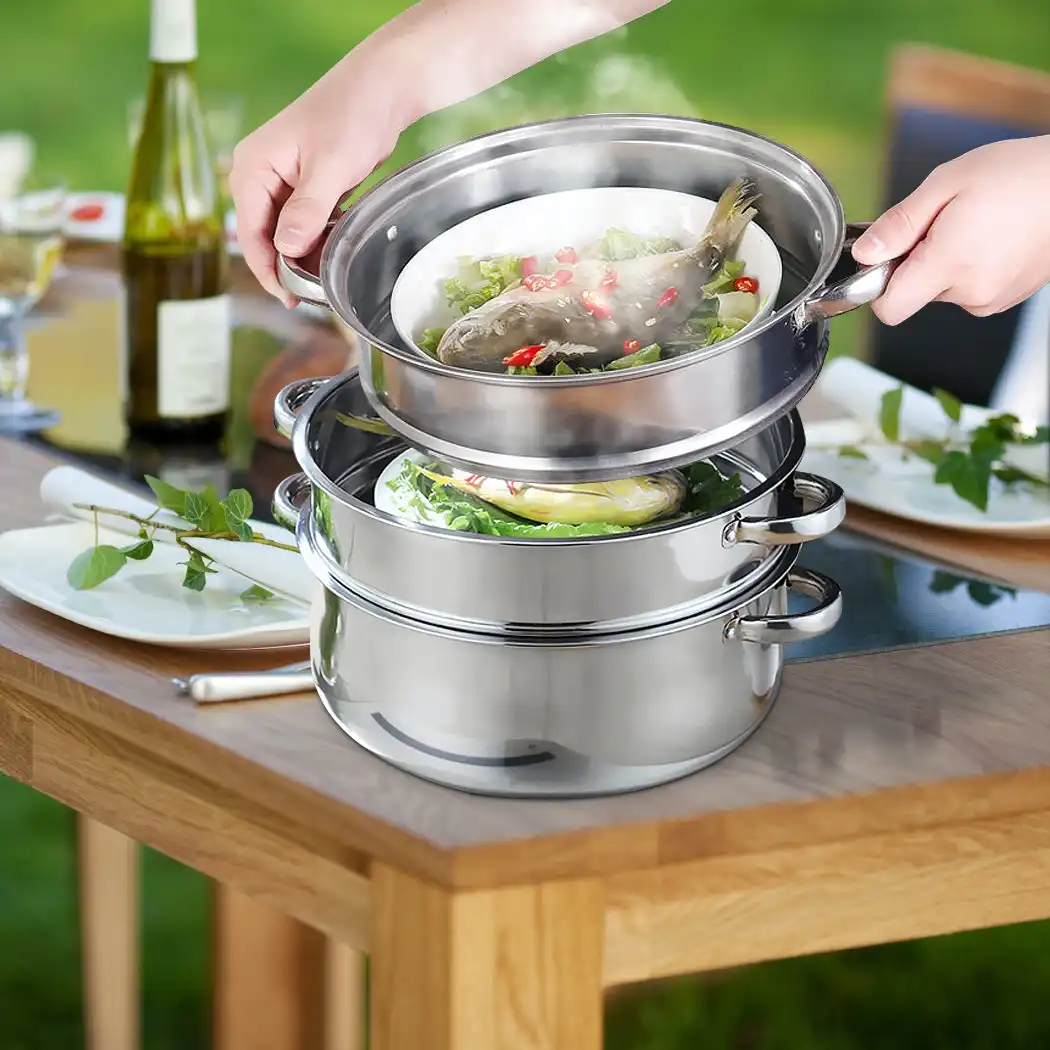 Toque Stainless Steel Steamer Meat Vegetable Cookware Hot Pot Kitchen 3 Tier