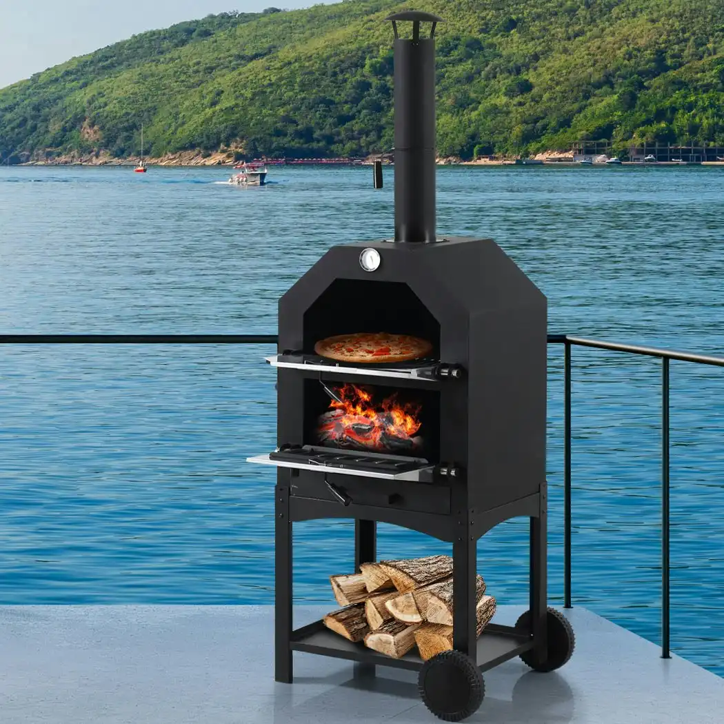Traderight Group  3in1 Pizza Oven Charcoal BBQ Grill Steel Smoker Outdoor Portable Barbecue Camp