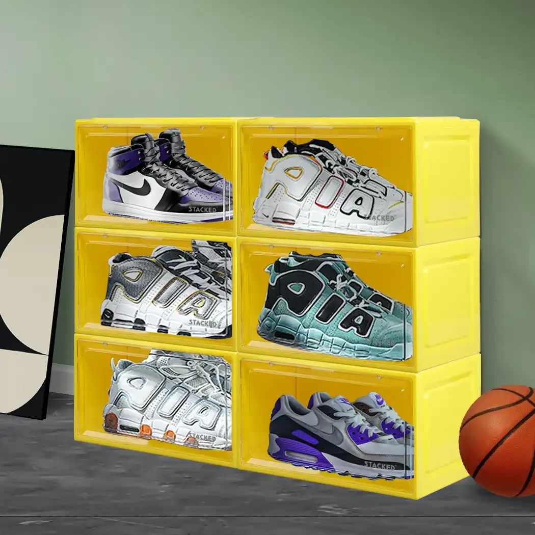 Stacked Sneaker Display Case 6x Clear Shoe Storage Box Magnetic Door Stackable