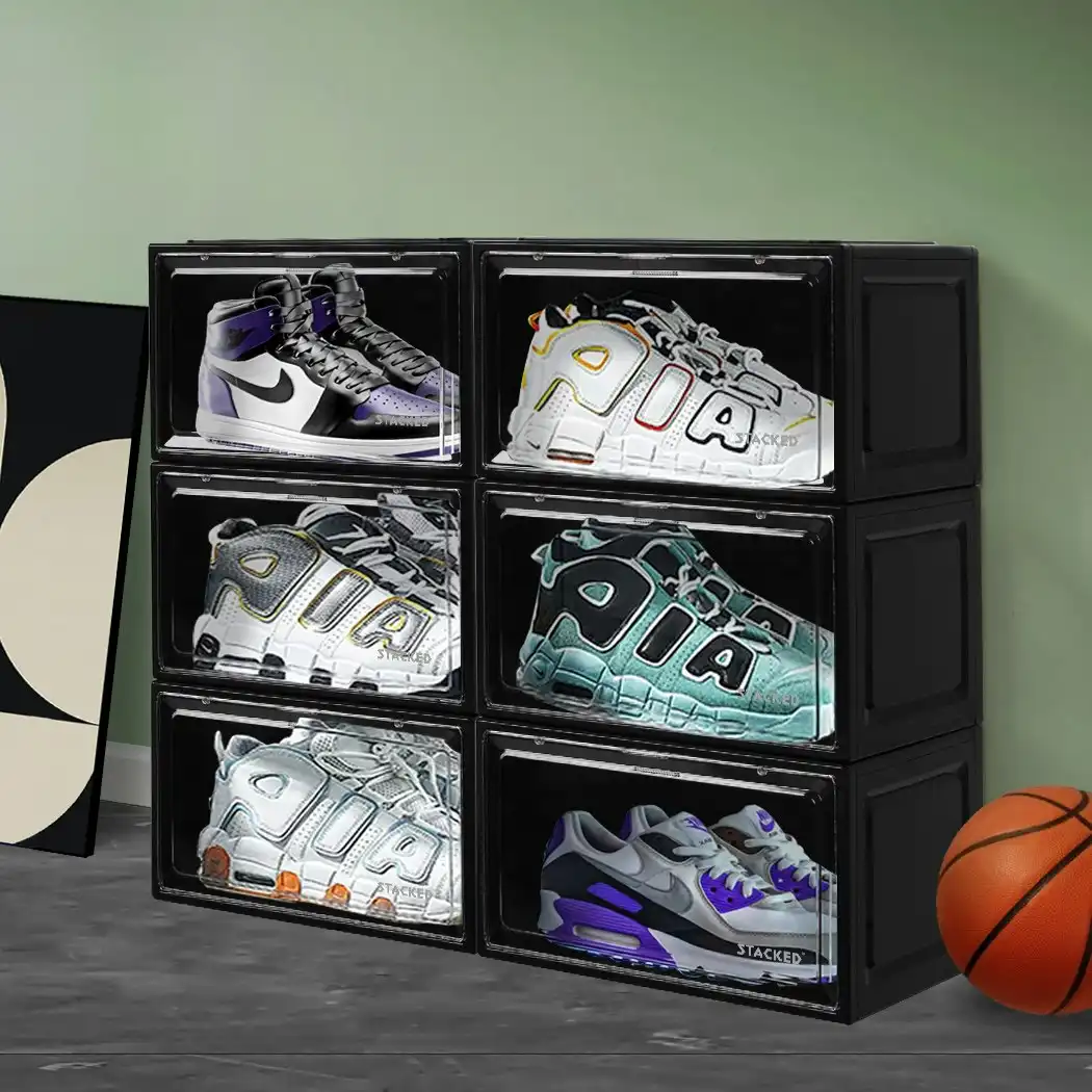 Stacked Shoe Box Acrylic Sneaker Display Case Magnetic Door Anti-oxidation 6PC