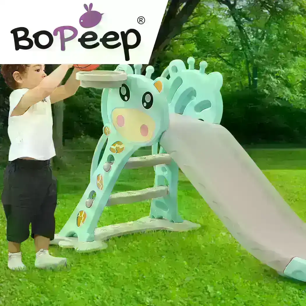 BoPeep Kids Slide Outdoor Basketball Ring Activity Center Toddlers PlaySet Green