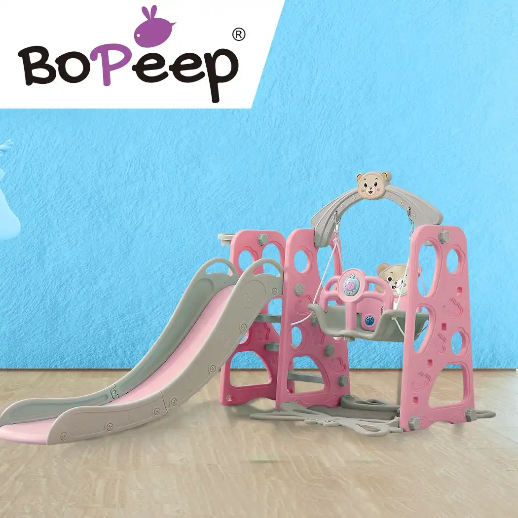 BoPeep Kids Slide Swing Basketball Ring Activity Center Toddlers Play Set Pink