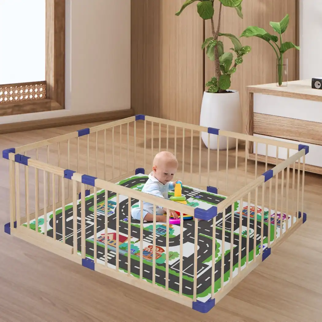 BoPeep Kids Playpen Wooden Baby Safety Gate Fence Child Play Game Toy Security L