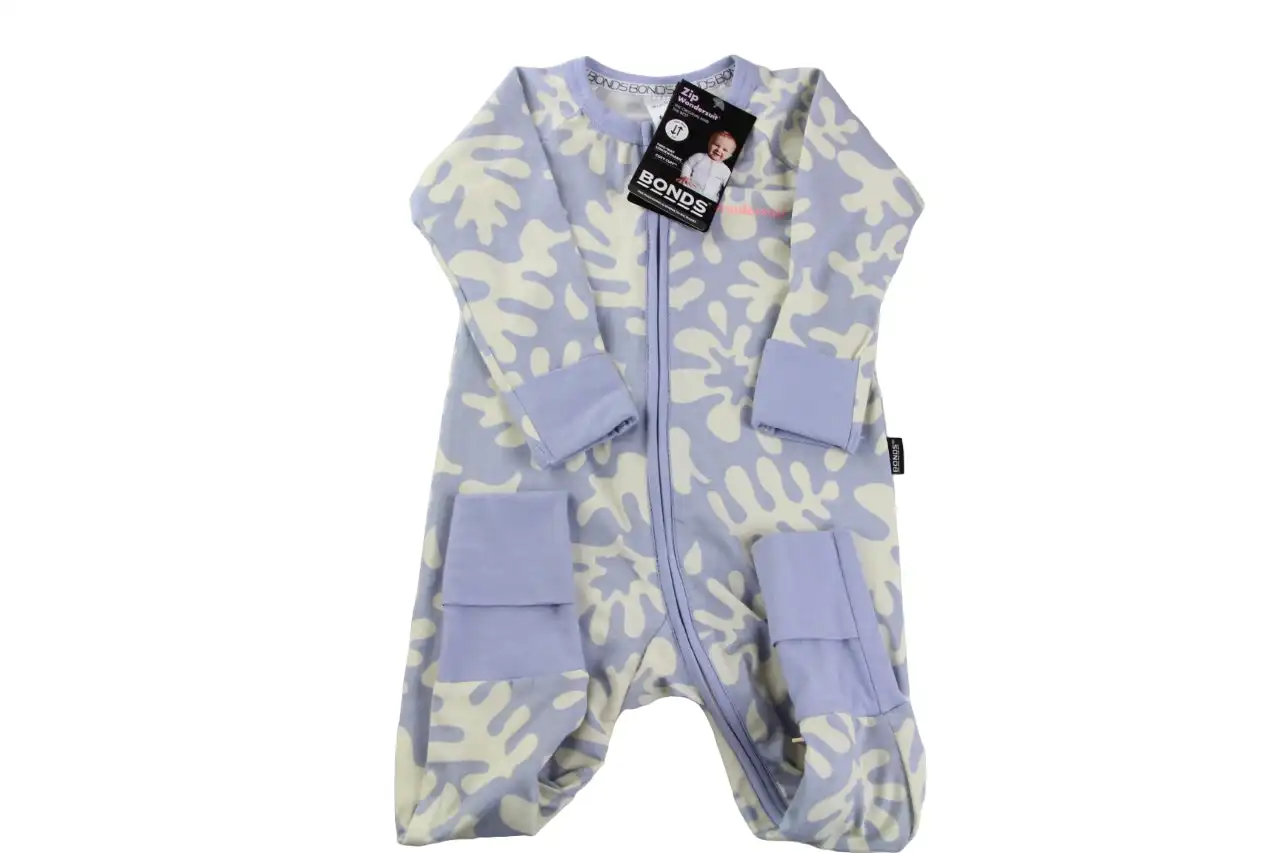3 x Bonds Baby 2-Way Zip Wondersuit Coverall Violet & White