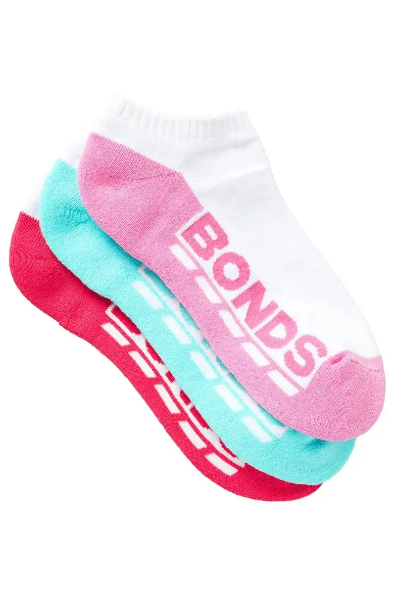 6 Pairs Bonds Kids Socks Girls Low Cut Sports White Pink Aqua Red 12K
