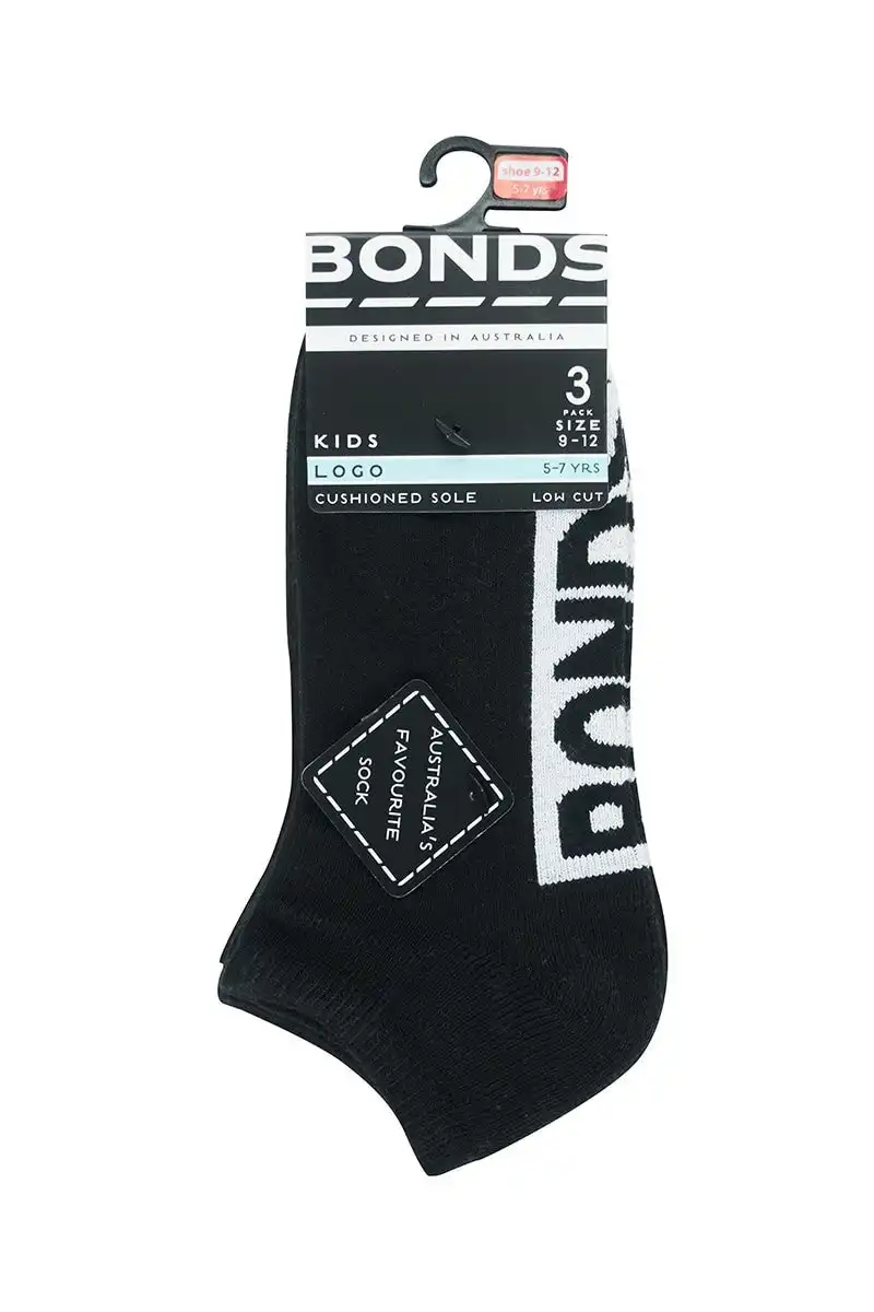 9 Pairs Bonds Kids Socks Boys Girls Low Cut Logo Cushioned Sole Black
