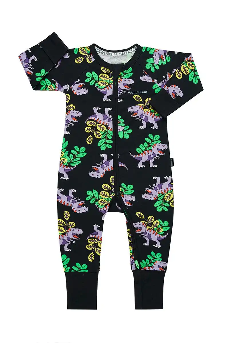 Bonds Baby 2-Way Zip Wondersuit Coverall Black Tropic T-Rex