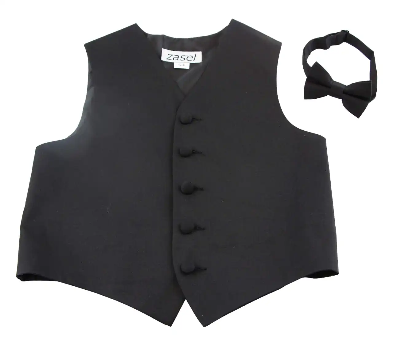 Black Boys Junior Cotton Vest Adjustable Waistcoast & Matching Bow Tie Set
