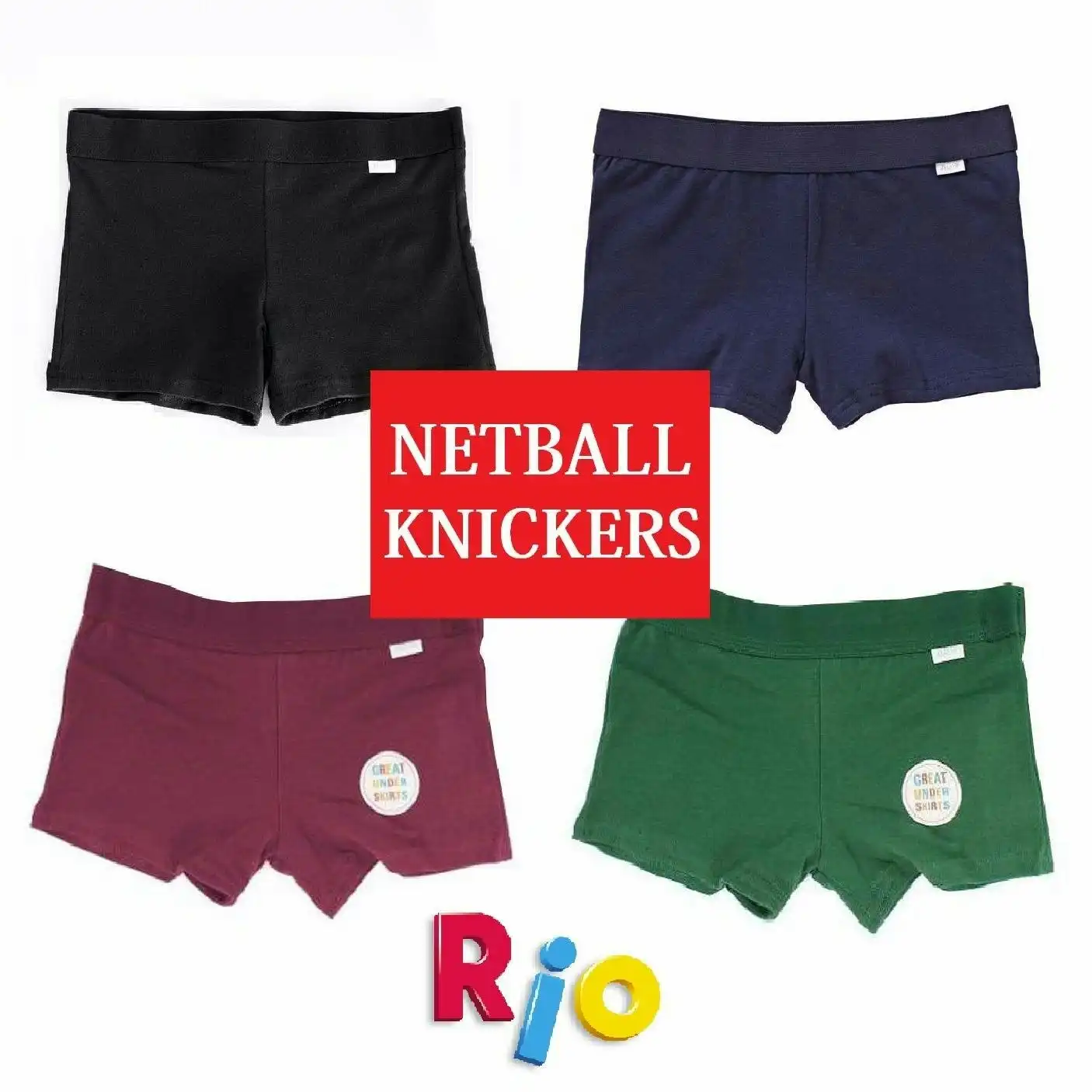 Girls Rio Netball Knickers Black Navy Green Shorts Underwear Kids School Sports