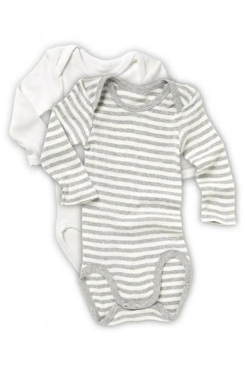 Bonds Baby 2 Pack White Grey Long Sleeve Bodysuit Jumpsuit Size 0000 000 00 1 2