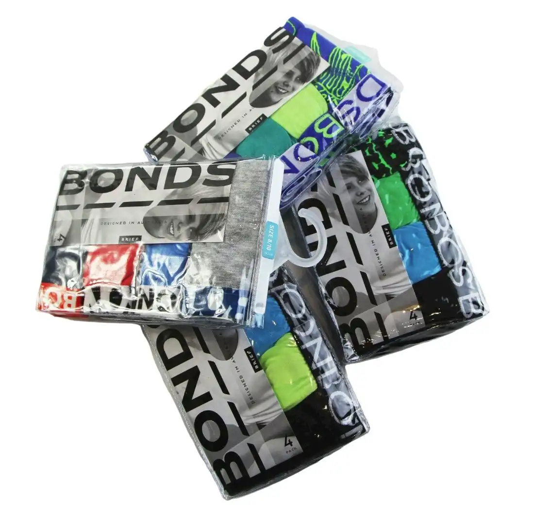 12 Pairs X Assorted Bonds Kids Boys Briefs Underwear Briefs Black Blue Green Red