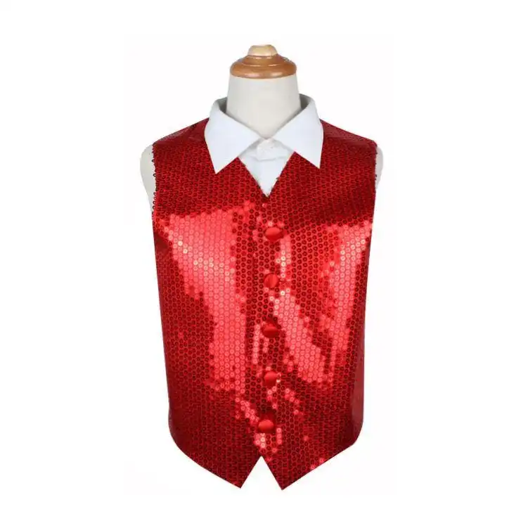 Red Boys Junior Sequin Patterned Vest Waistcoat
