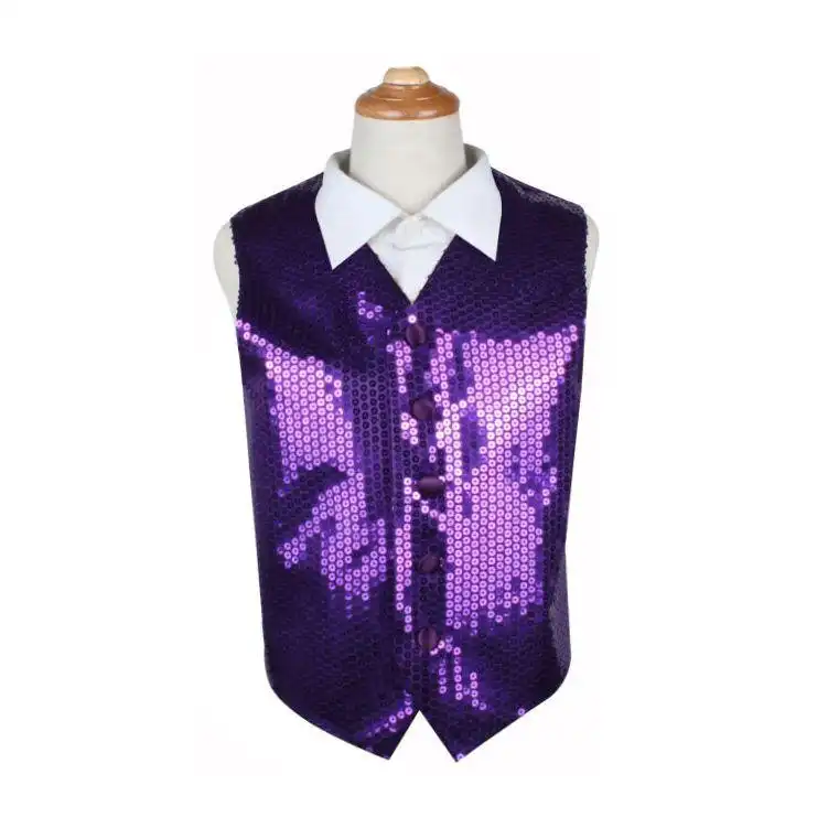 Dark Purple Boys Junior Sequin Patterned Vest Waistcoat
