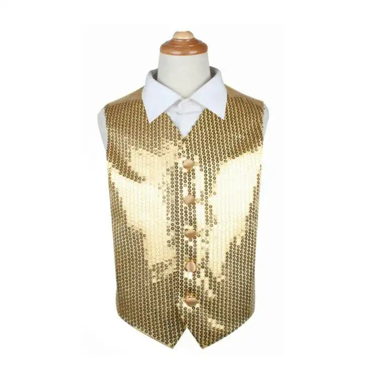 Gold Boys Junior Sequin Patterned Vest Waistcoat