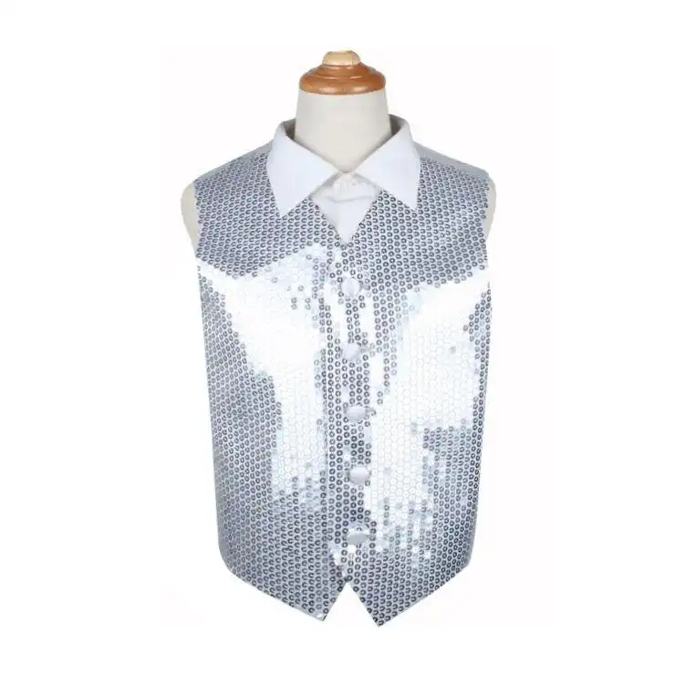 Silver Boys Junior Sequin Patterned Vest Waistcoat