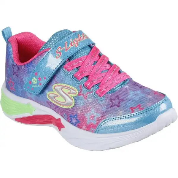 Kids Skechers Star Sparks Turquoise/Multi Comfy Running Shoe