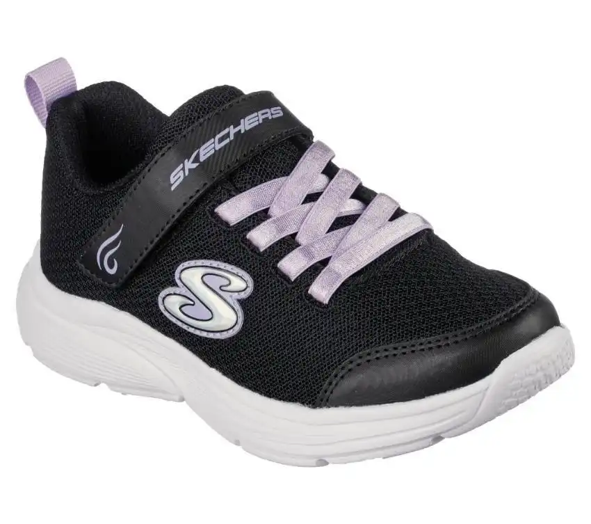Girls Skechers Wavy Lites Black Slip On Kids Sneaker Shoes