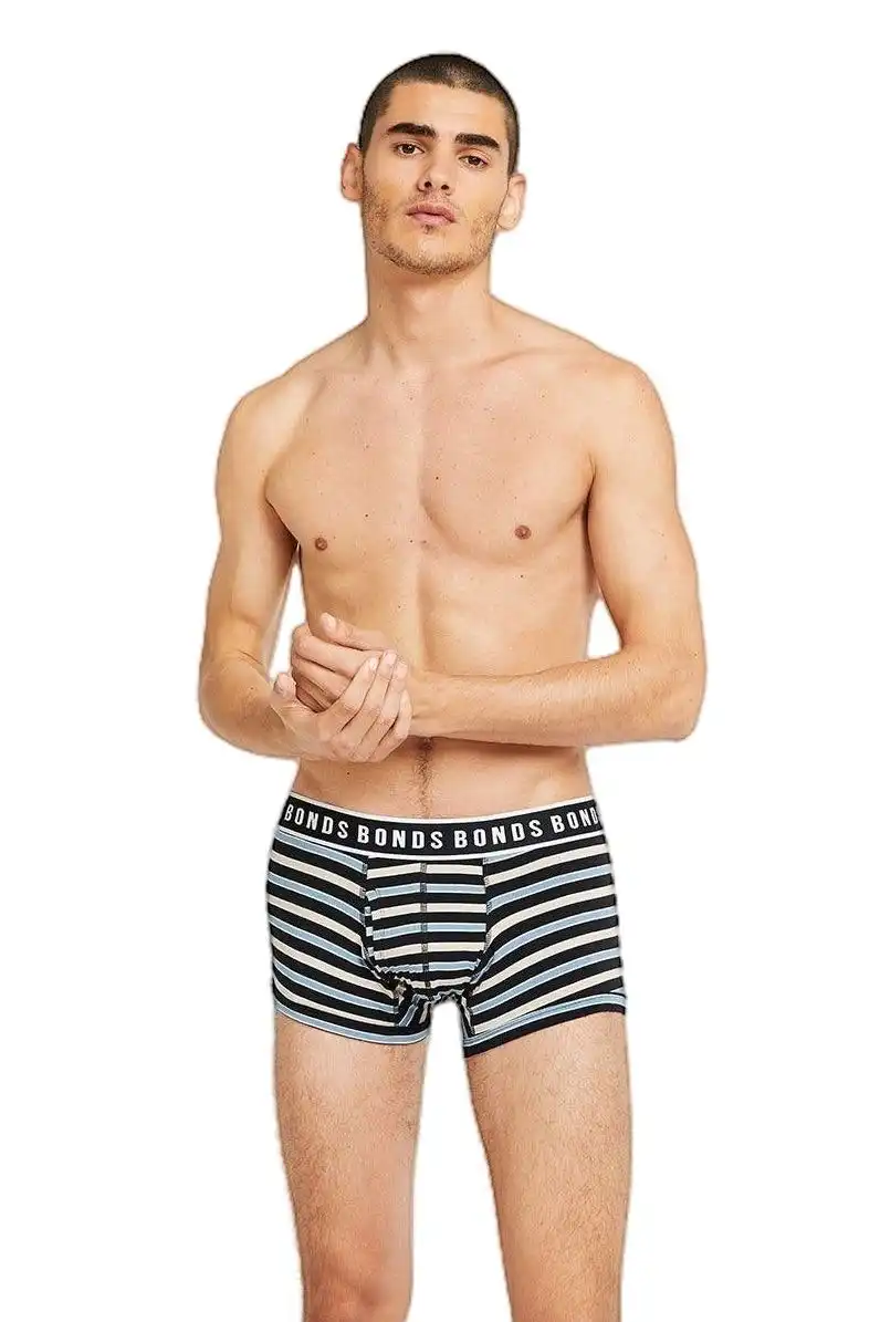 6 x Bonds Fit Trunks Mens Underwear Cream Blue Black Stripes 7S1