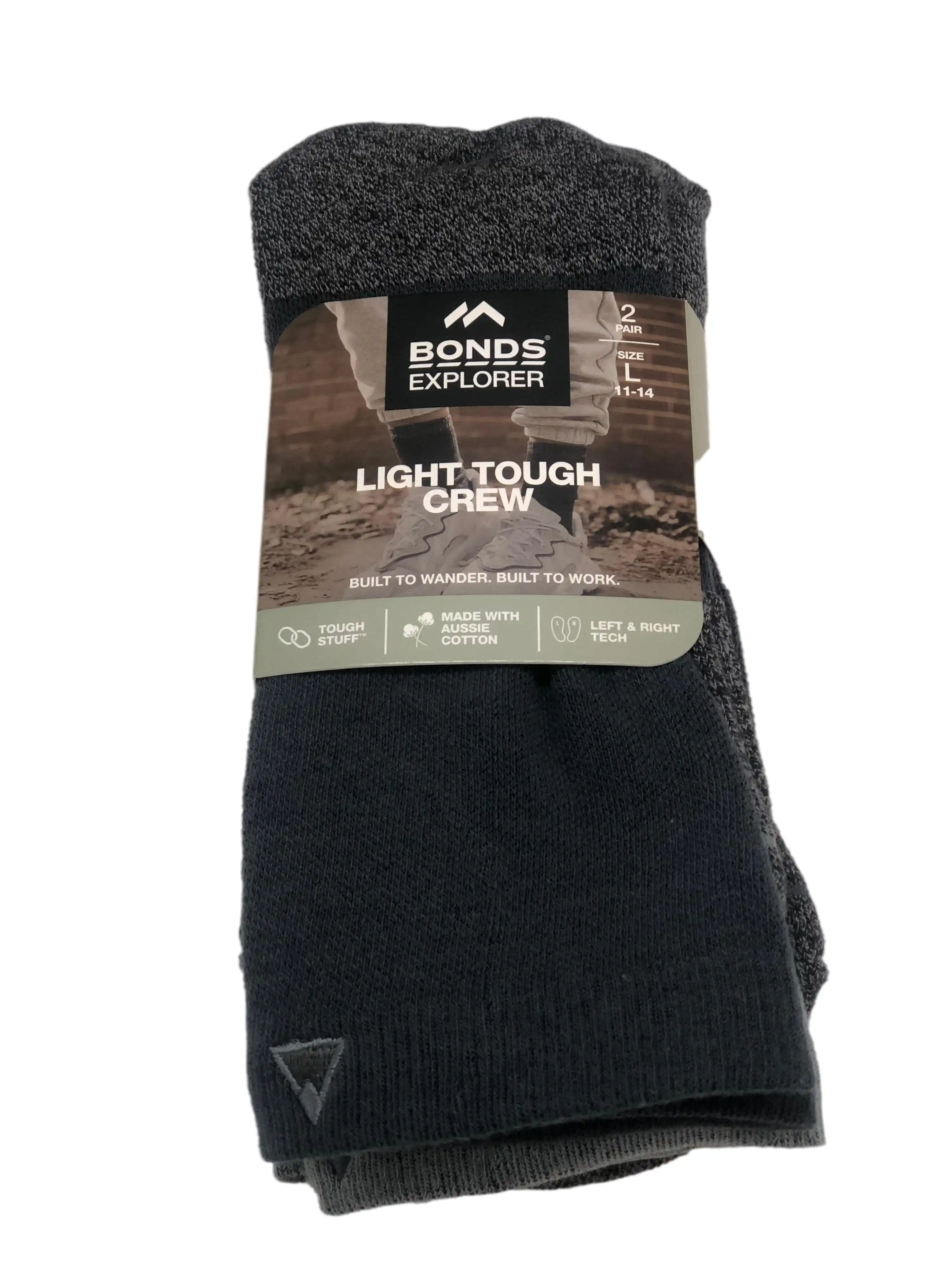 12 Pairs X Bonds Explorer Light Tough Crew Cotton Blend Socks - Grey 04K Print