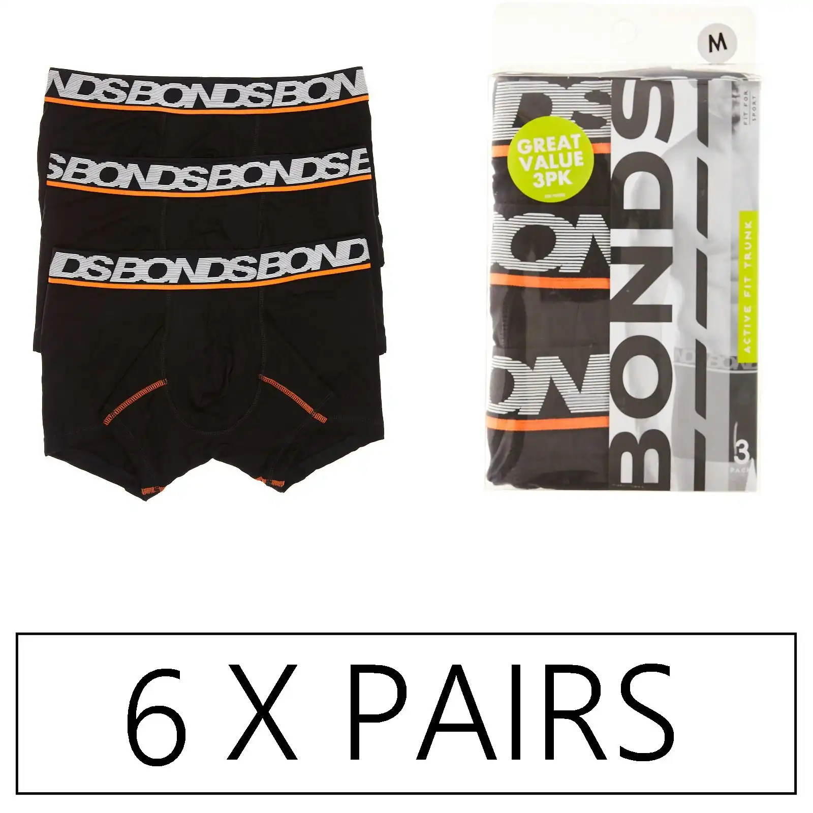 6 x Bonds Active Fit Trunks - Underwear Trunks Jocks