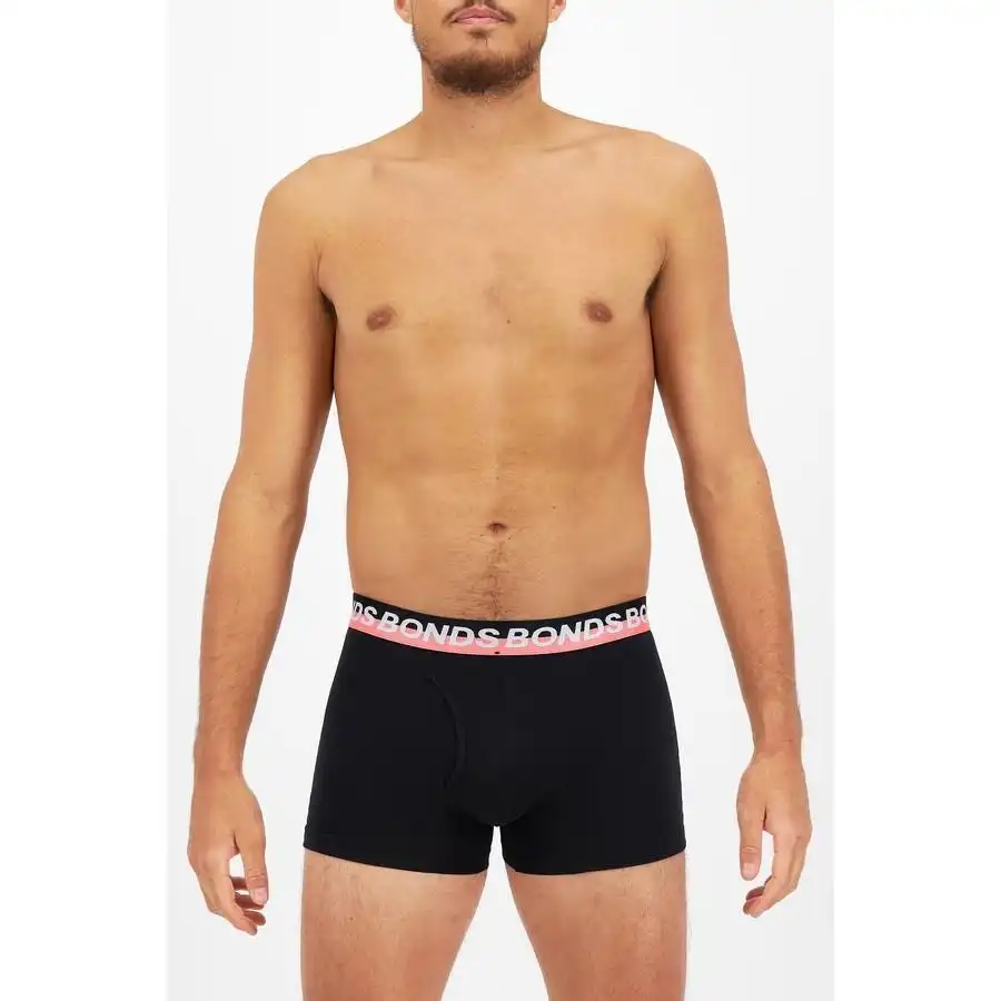 6 x Mens Bonds Stretchables Everyday Trunks Underwear Black With Pink Band