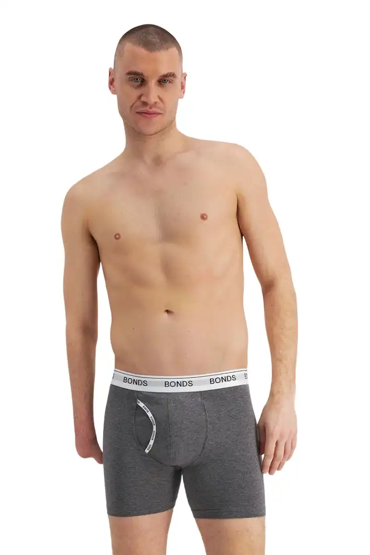 6 x Bonds Mens Guyfront Mid Trunk Underwear Undies Charcoal Marle