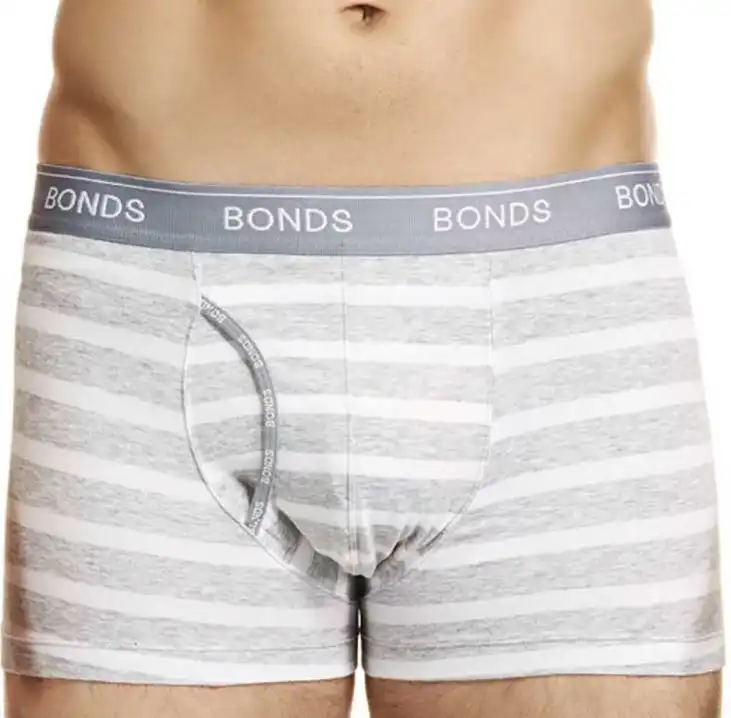 3 x Mens Bonds Striped Guyfront Trunks Underwear White/Grey Mzuqi