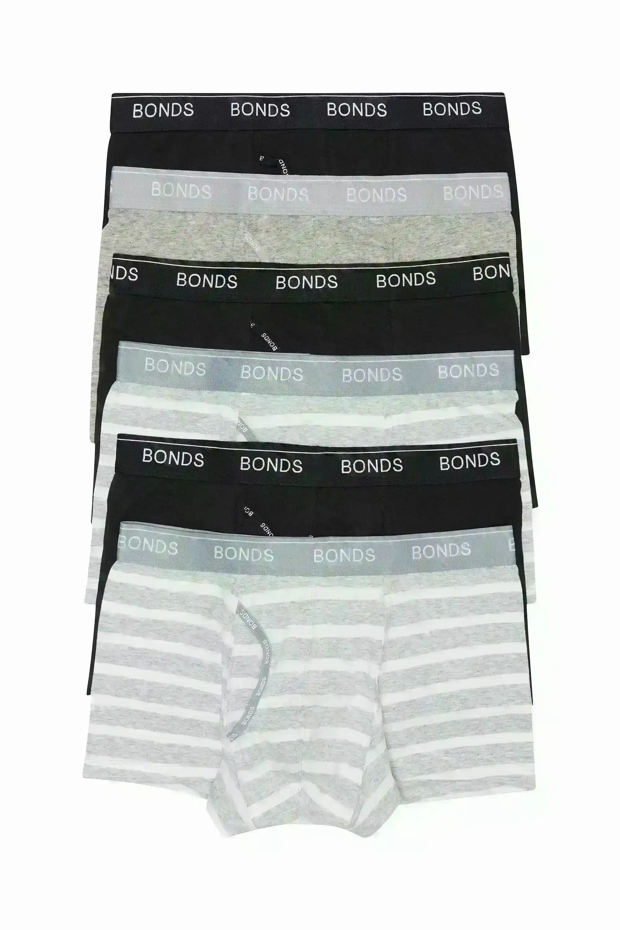 24 X Bonds Mens Guyfront Trunks Underwear Black/Grey/Grey Stripe