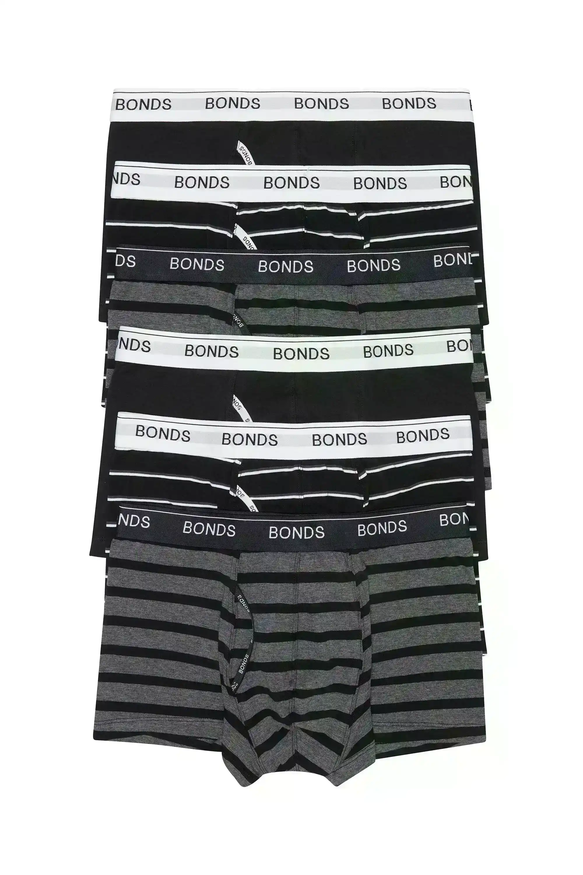24 X Bonds Mens Guyfront Trunks Underwear Black / Grey Stripe