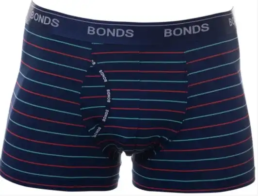 3 x Bonds Microfibre Guyfront Trunk Mens Underwear Trunks Navy/Red/Aqua Stripes