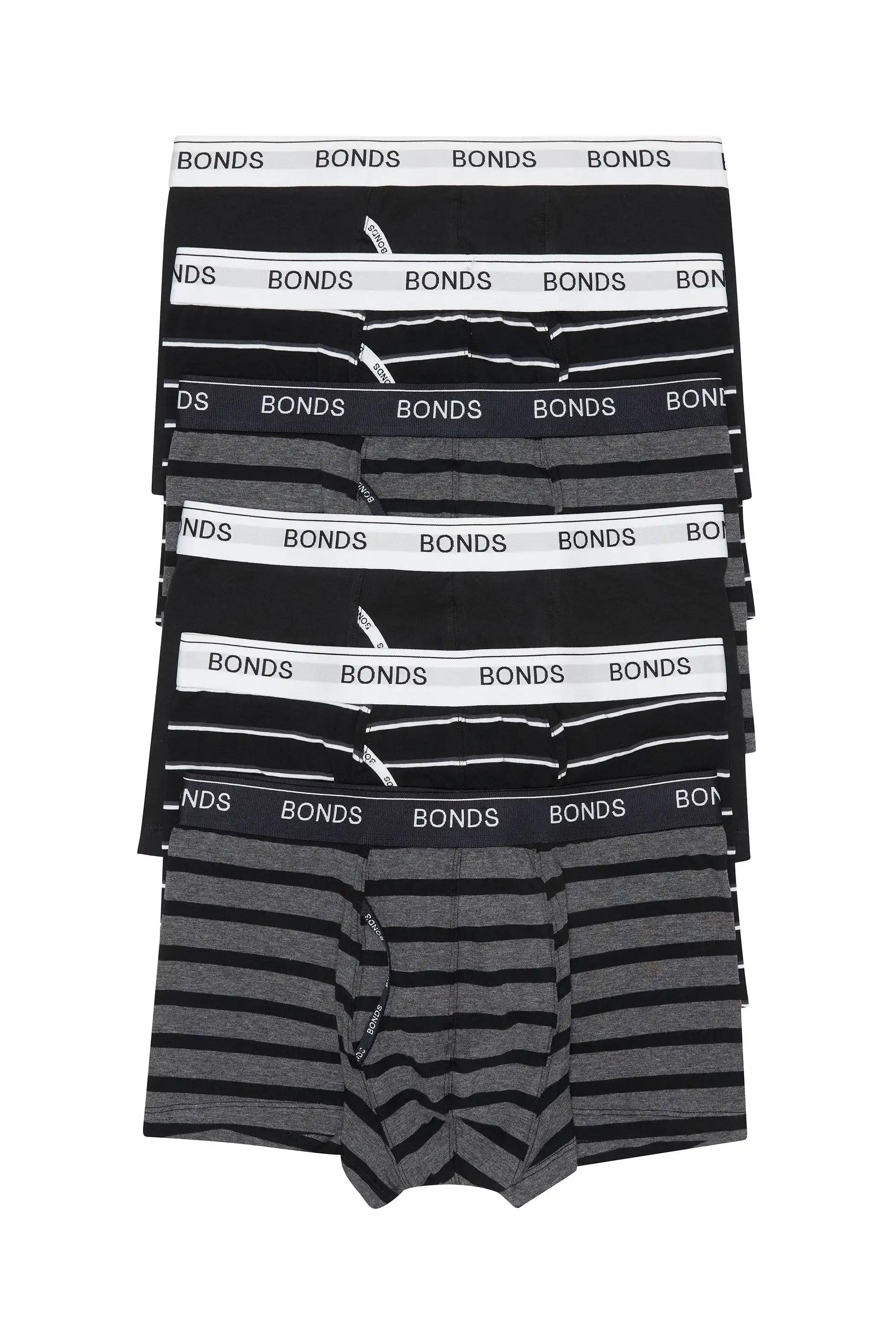 6 x Bonds Mens Guyfront Trunks Underwear Black / Grey Stripe