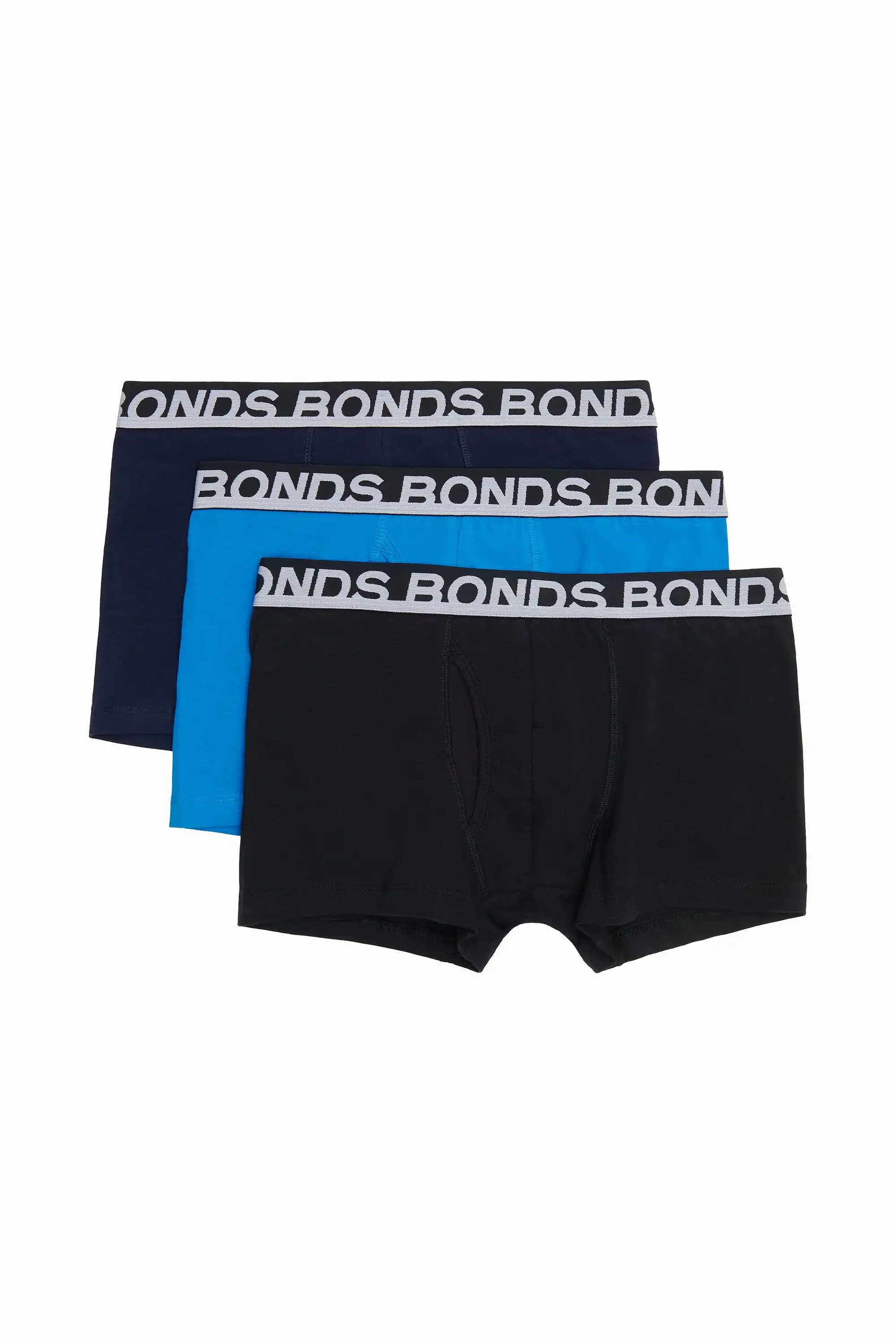 3 x Bonds Mens Everyday Trunks Underwear Black / Navy / Blue