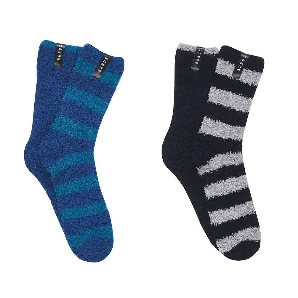 4 x Mens Bonds Super Soft Crew Socks Marshmallow Home Black Grey & Blue Aqua