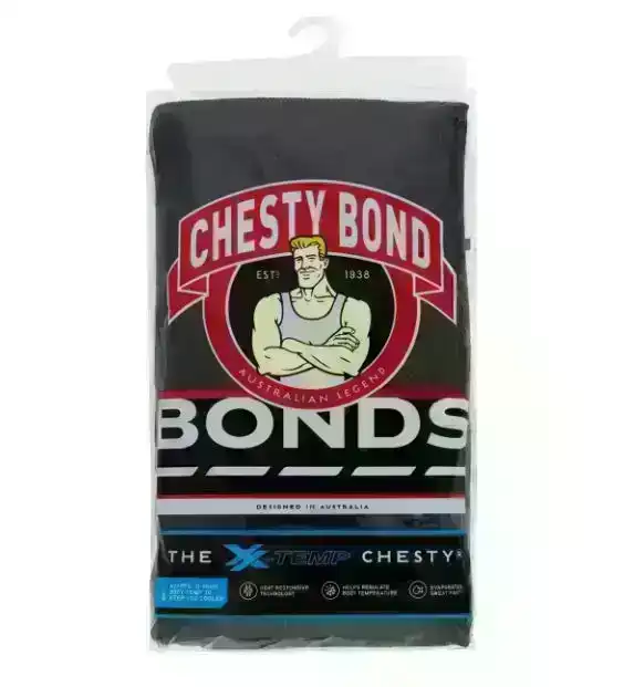 Bonds X-Temp Black Mens Chesty Cotton Plain Singlet Vest Tank Top