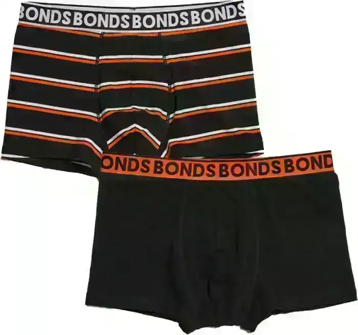 2 Pairs X Bonds Mens Everyday Trunks - Dusty 'N' Rusty - Black/Orange/White